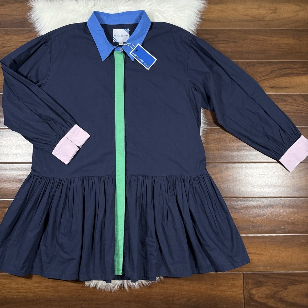 Addison Bay Women's Size XL Navy Blue Collared Poplin Lane Shirt Dress